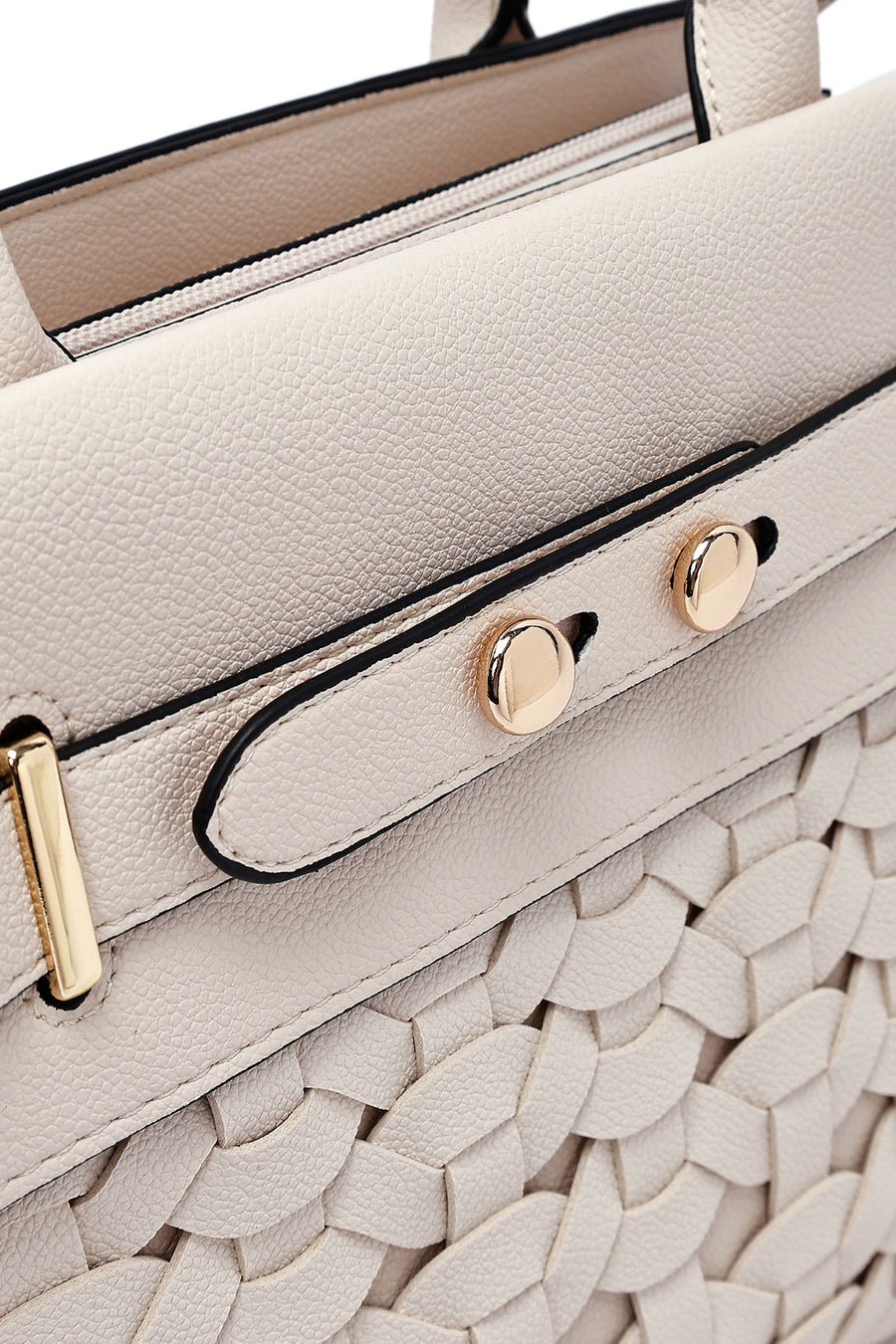 Women's Cream Long Strap Knitted Classic Handbag