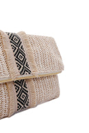 Women's Beige Long Chain Strap Straw Mini Clutch Bag | Derimod