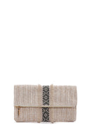 Women's Beige Long Chain Strap Straw Mini Clutch Bag | Derimod