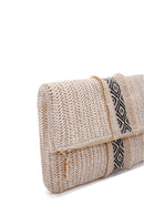 Women's Beige Long Chain Strap Straw Mini Clutch Bag | Derimod