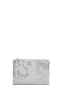 Women's Silver Stone Long Chain Strap Evening Clutch Bag | Derimod