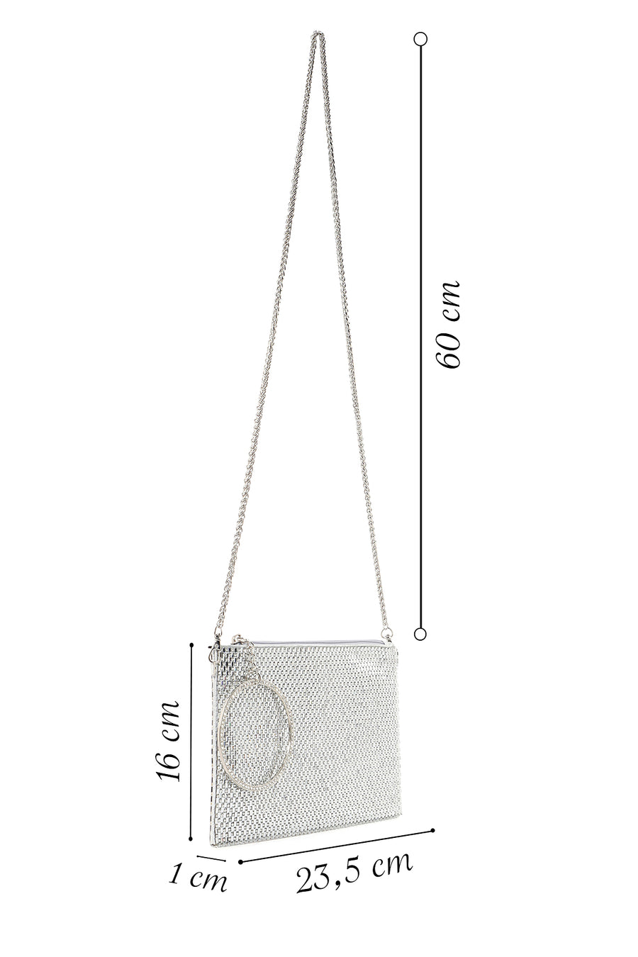 Women's Silver Stone Long Chain Strap Evening Clutch Bag