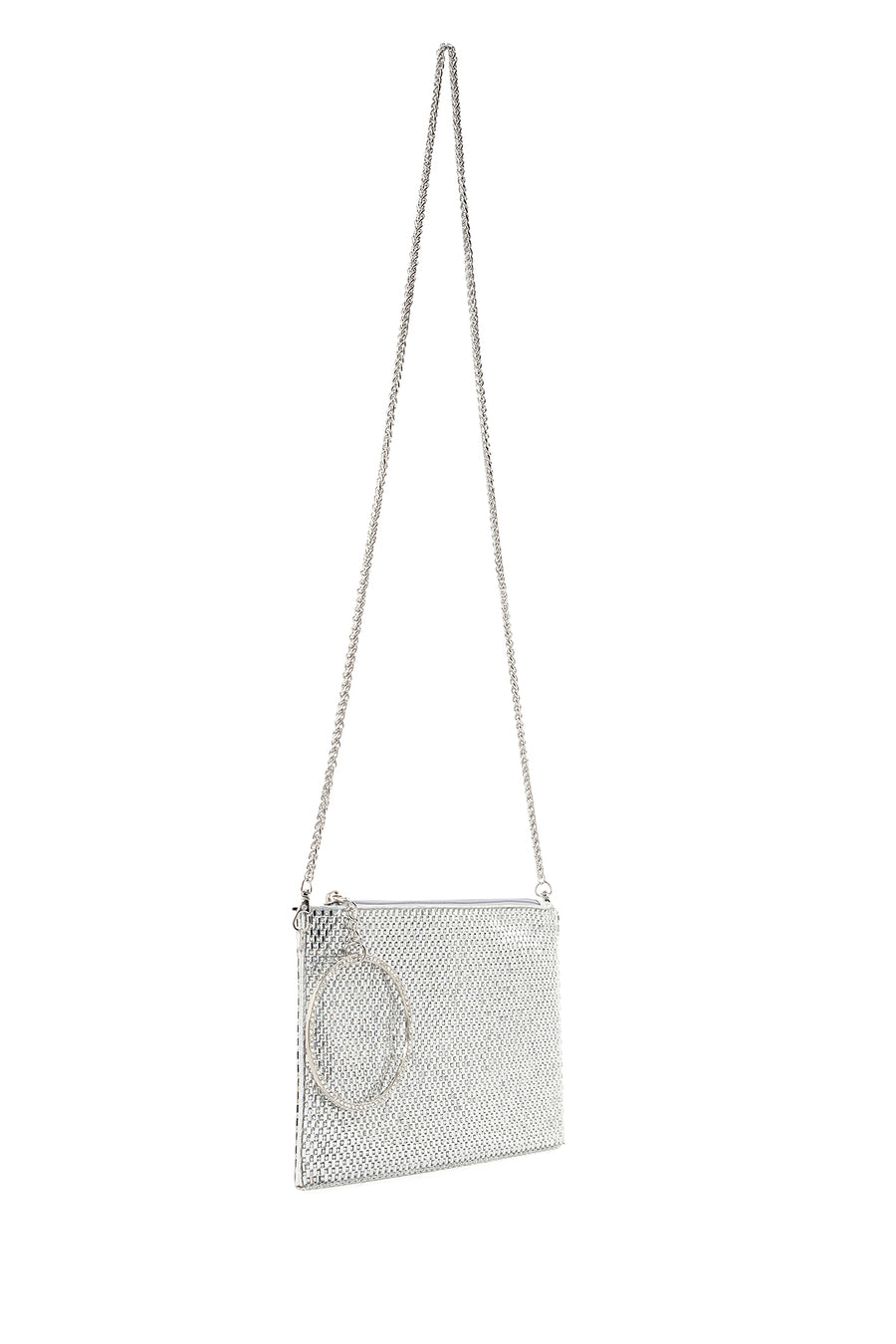 Women's Silver Stone Long Chain Strap Evening Clutch Bag