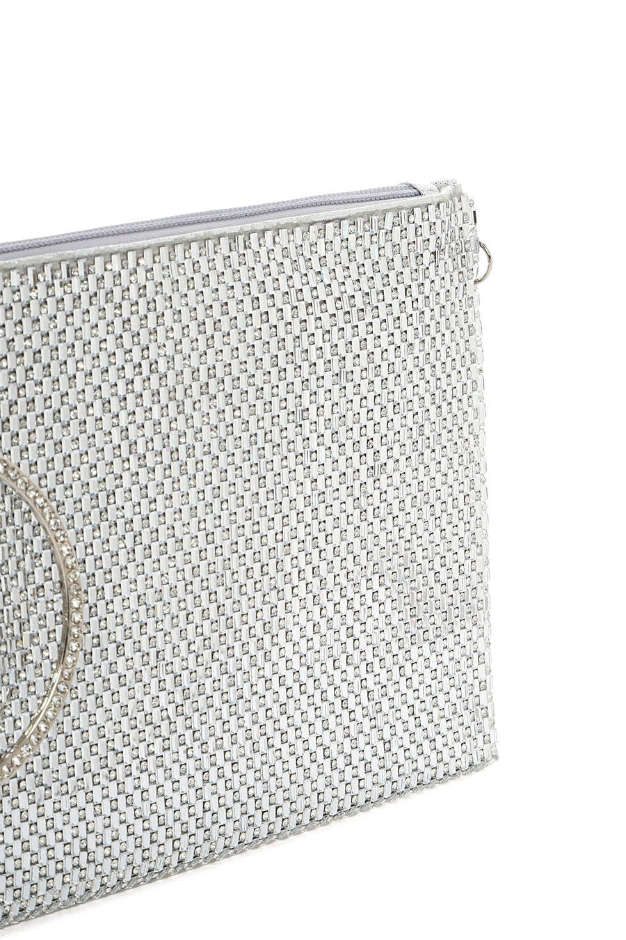 Women's Silver Stone Long Chain Strap Evening Clutch Bag