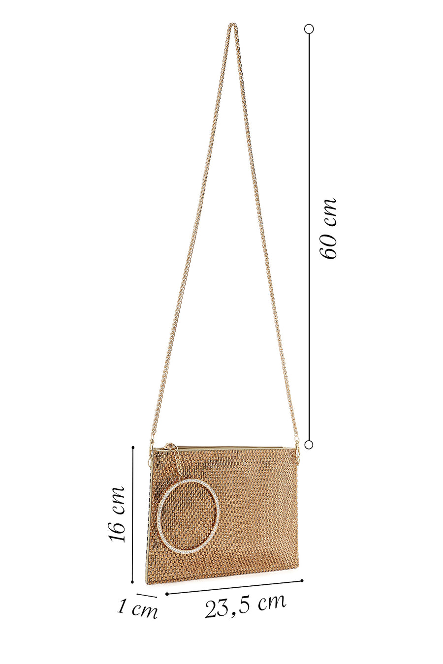 Women's Gold Stone Long Chain Strap Evening Clutch Bag