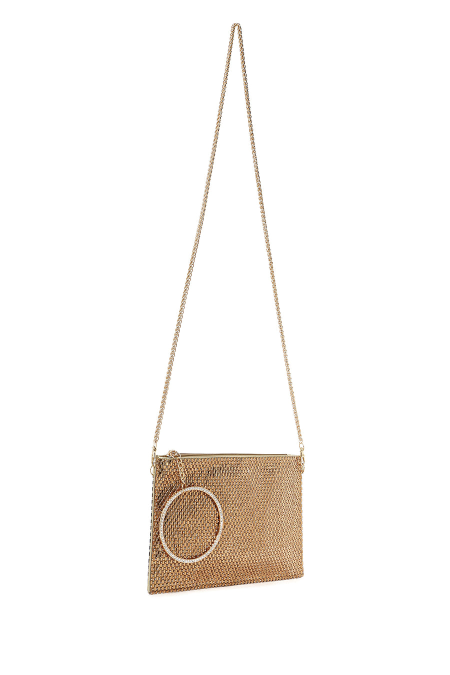 Women's Gold Stone Long Chain Strap Evening Clutch Bag