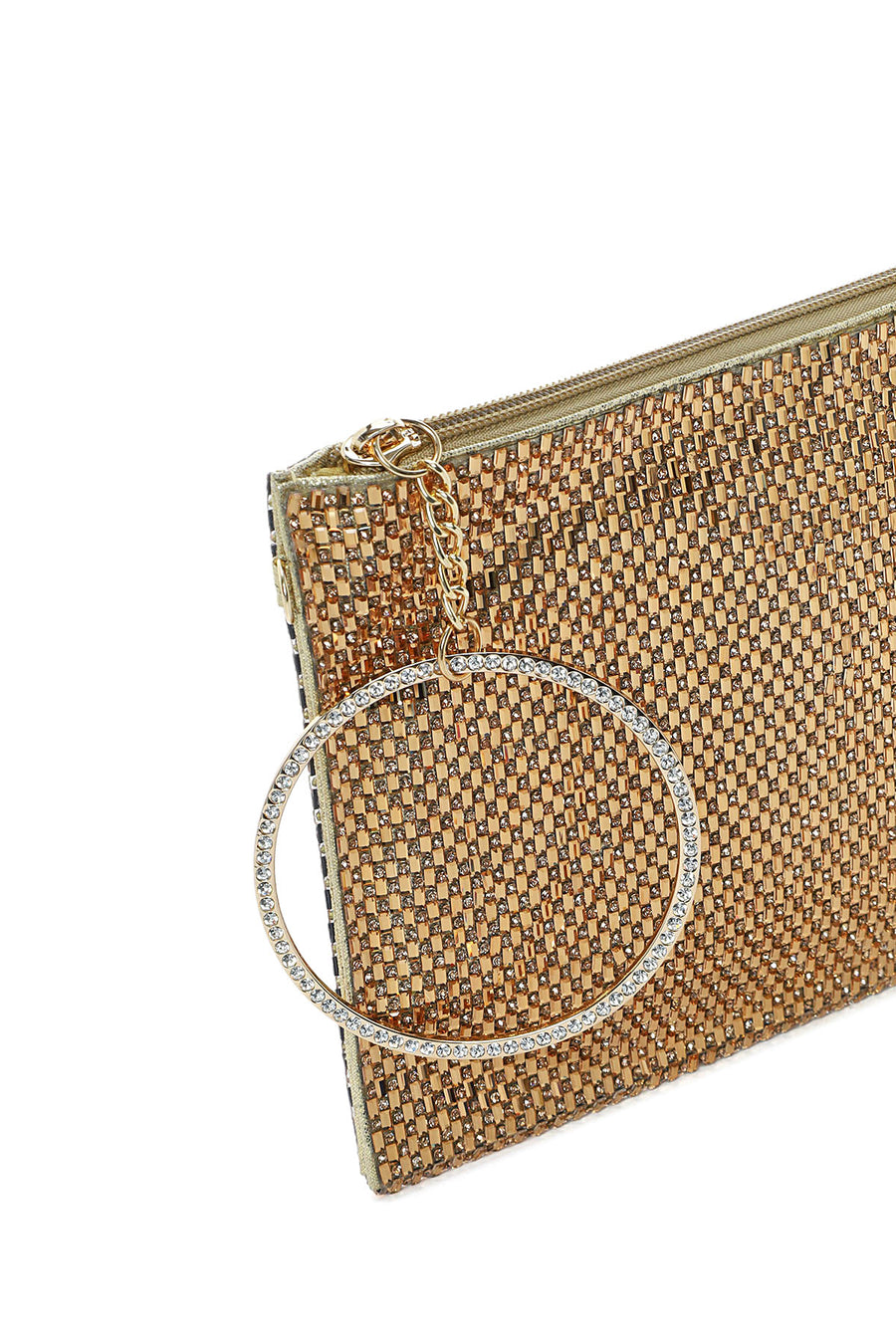 Women's Gold Stone Long Chain Strap Evening Clutch Bag