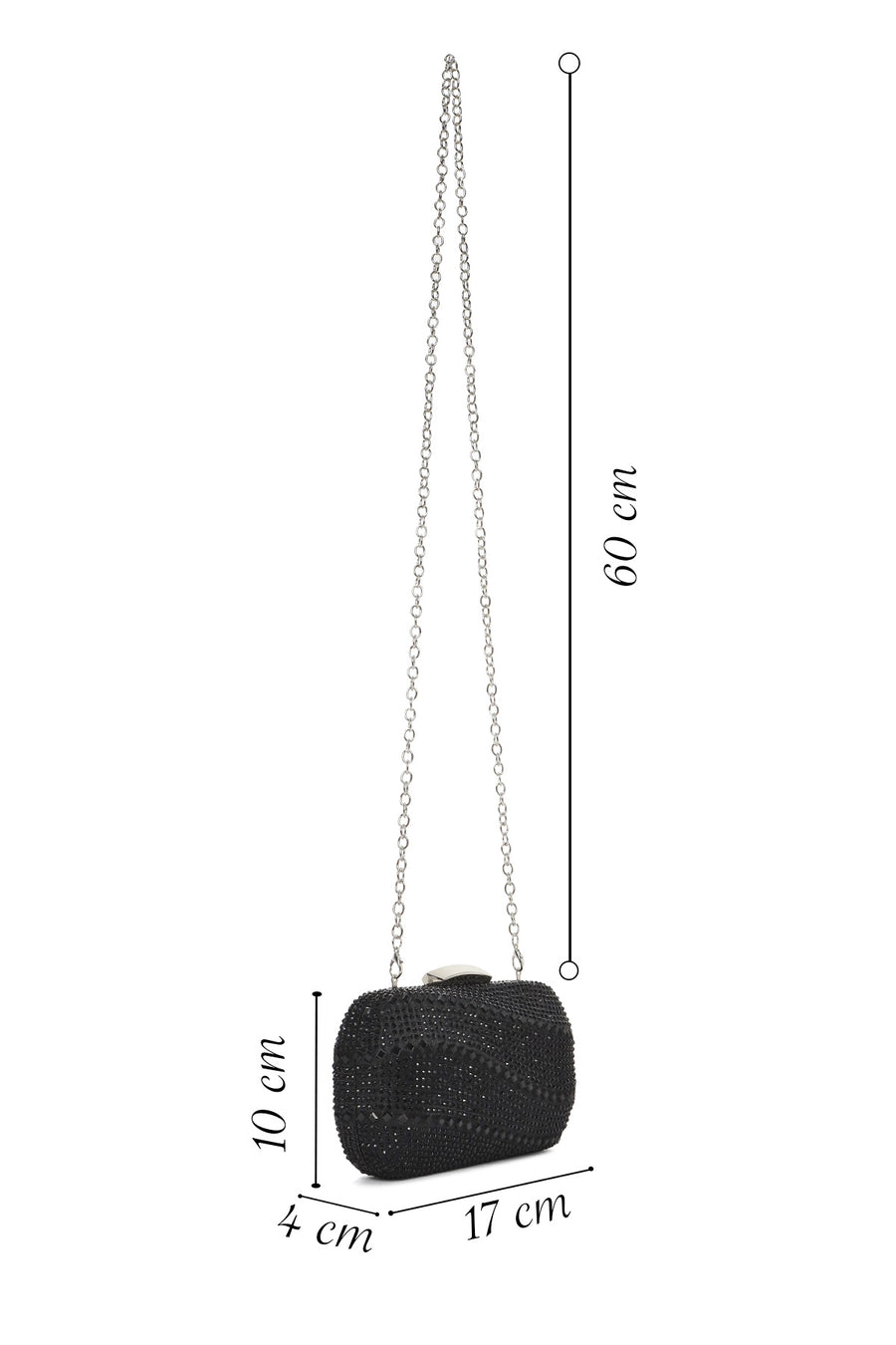 Women's Black Long Chain Strap Stone Mini Box Evening Bag