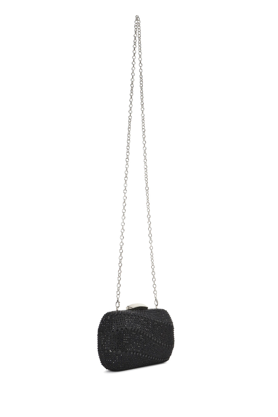 Women's Black Long Chain Strap Stone Mini Box Evening Bag