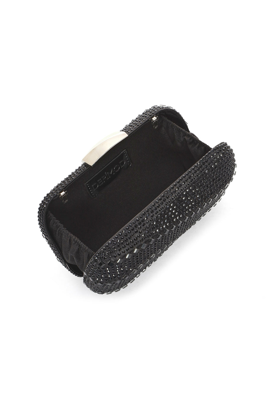 Women's Black Long Chain Strap Stone Mini Box Evening Bag