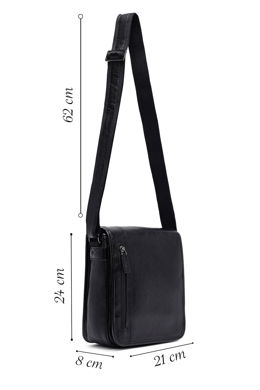 Men's Black Long Strap Leather Messenger Bag