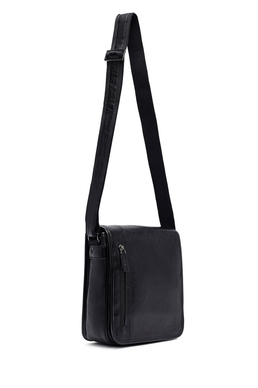 Men's Black Long Strap Leather Messenger Bag