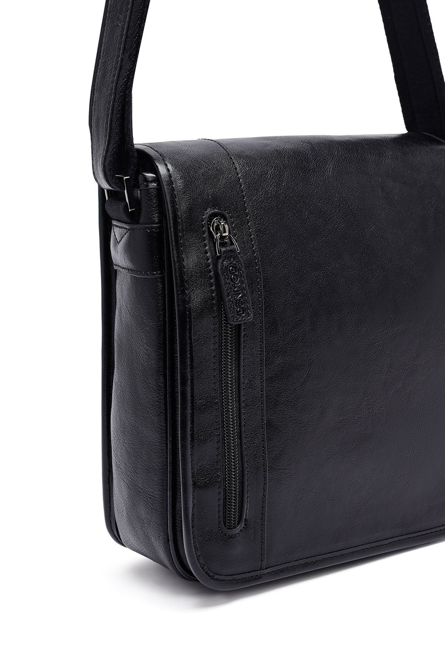 Men's Black Long Strap Leather Messenger Bag