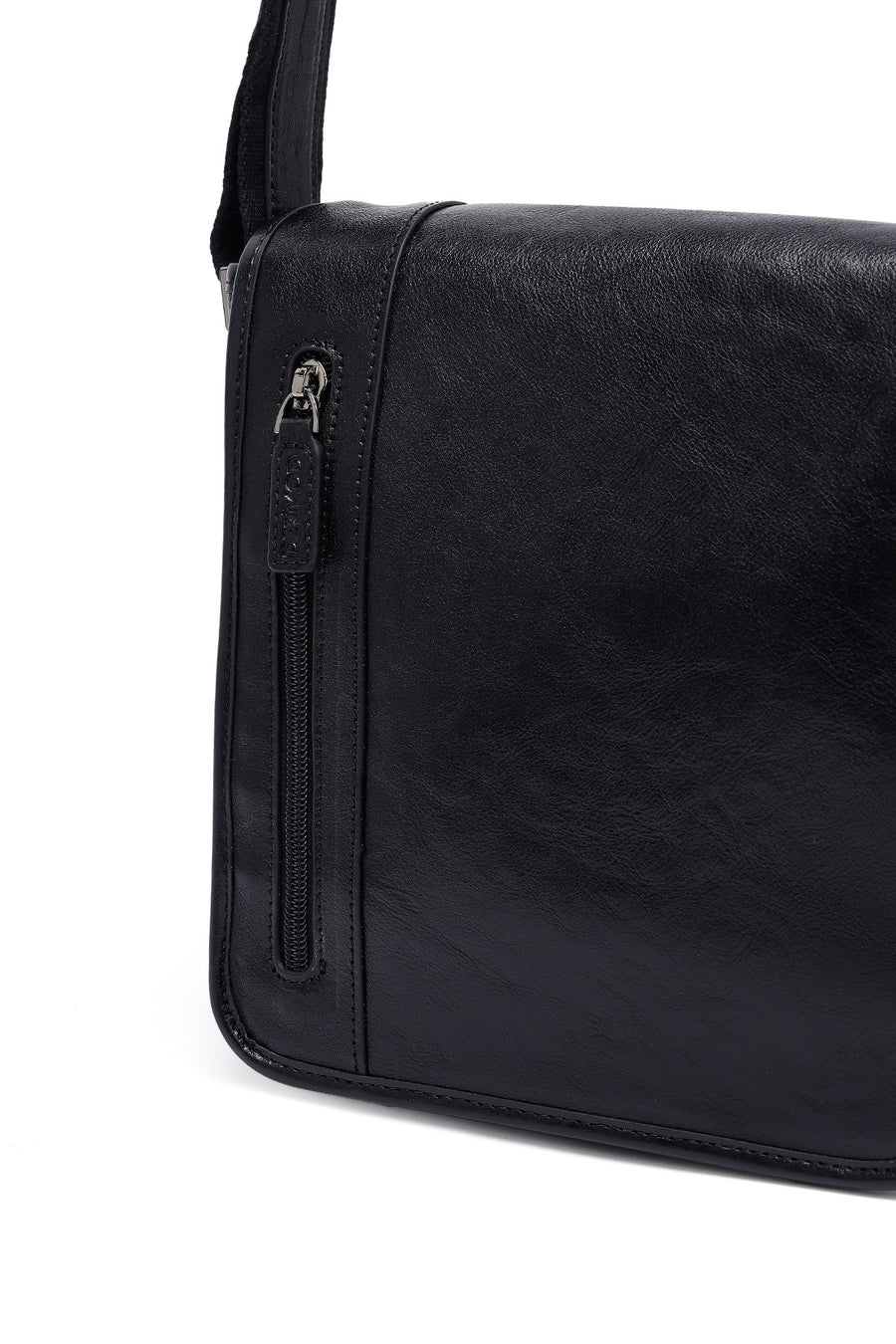 Men's Black Long Strap Leather Messenger Bag