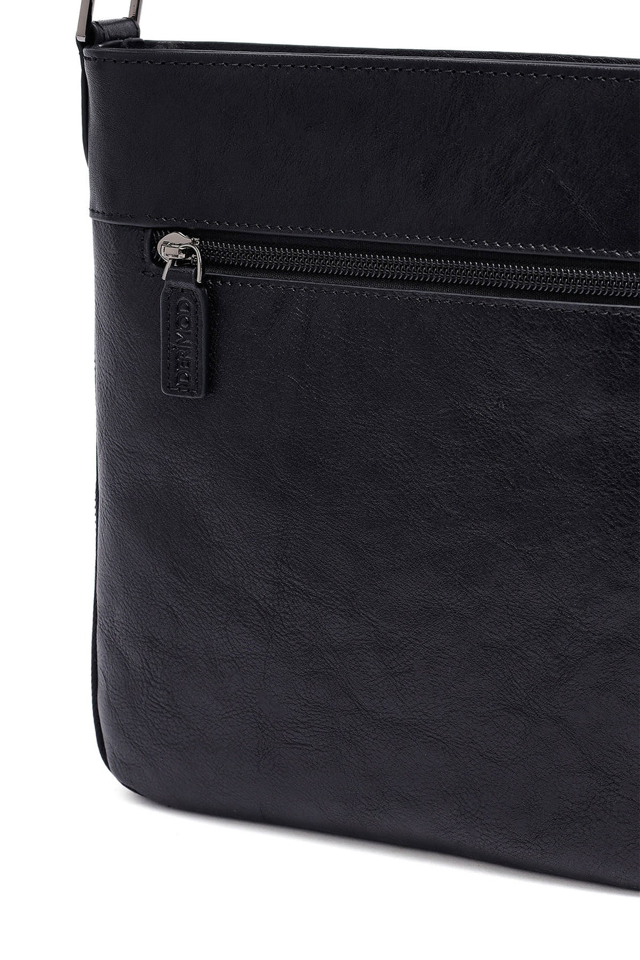 Men's Black Long Suspender Leather Messenger Bag