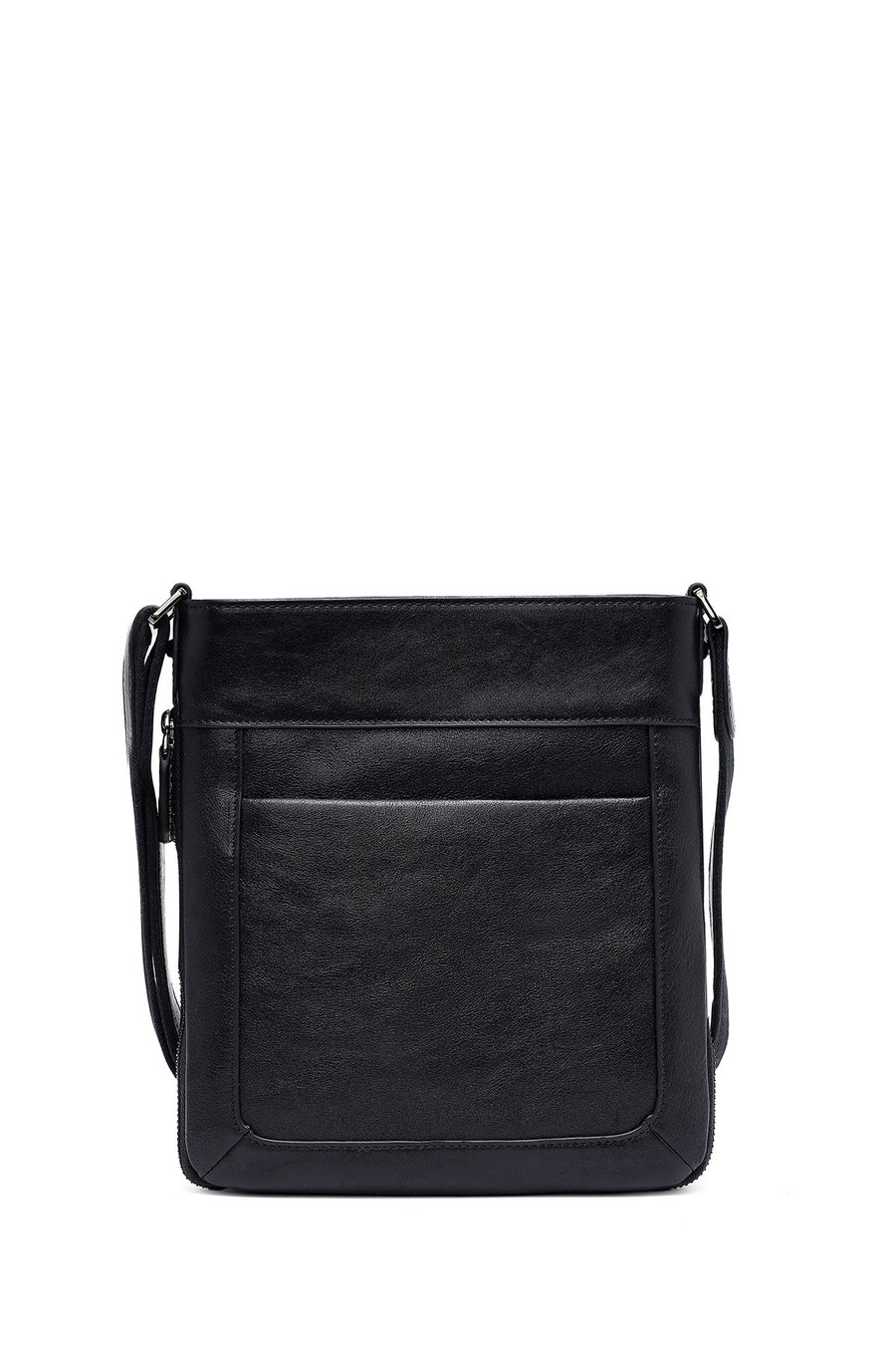 Men's Black Long Suspender Leather Messenger Bag