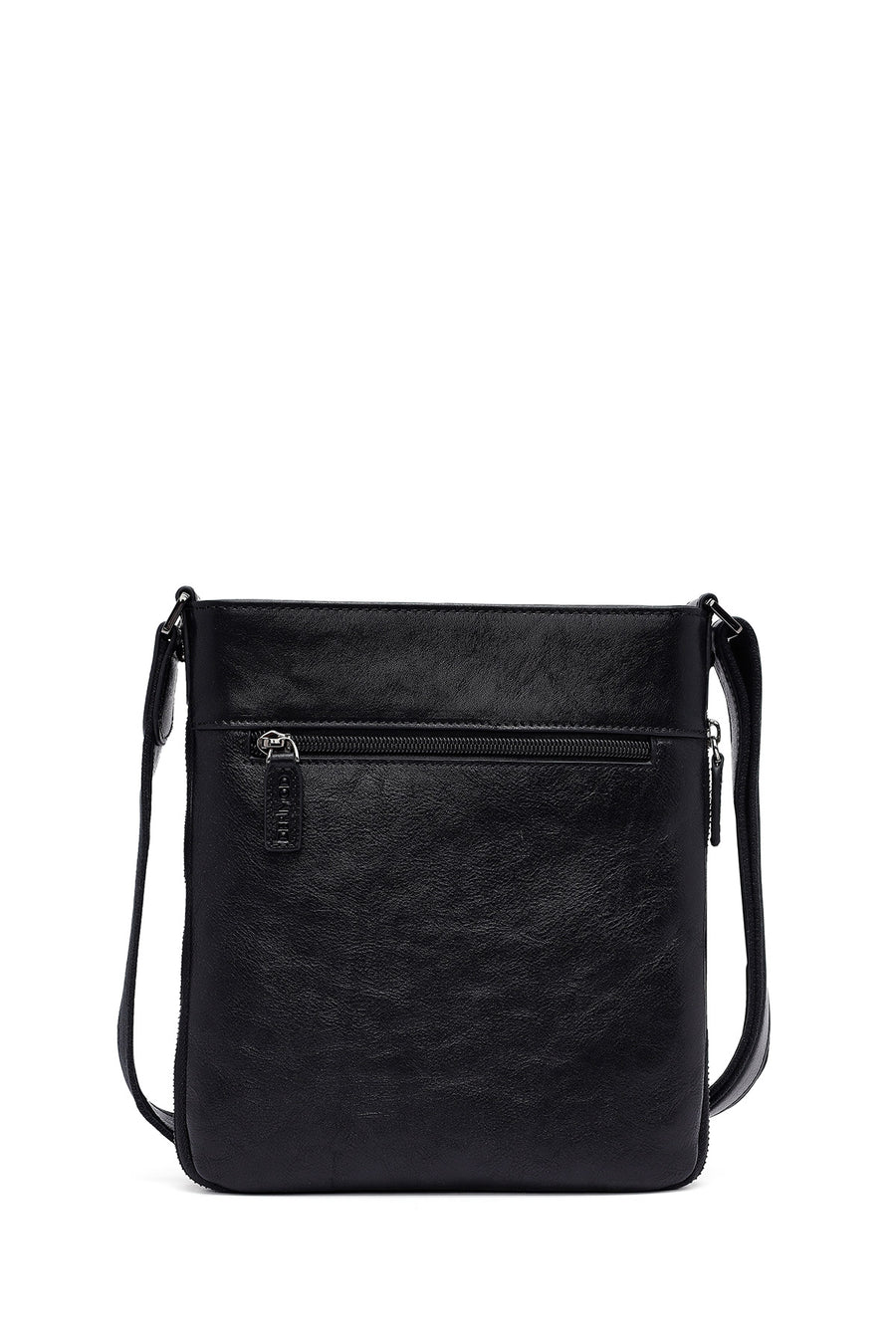 Men's Black Long Suspender Leather Messenger Bag
