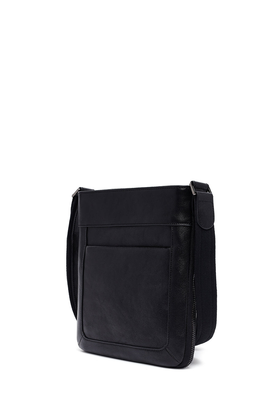 Men's Black Long Suspender Leather Messenger Bag