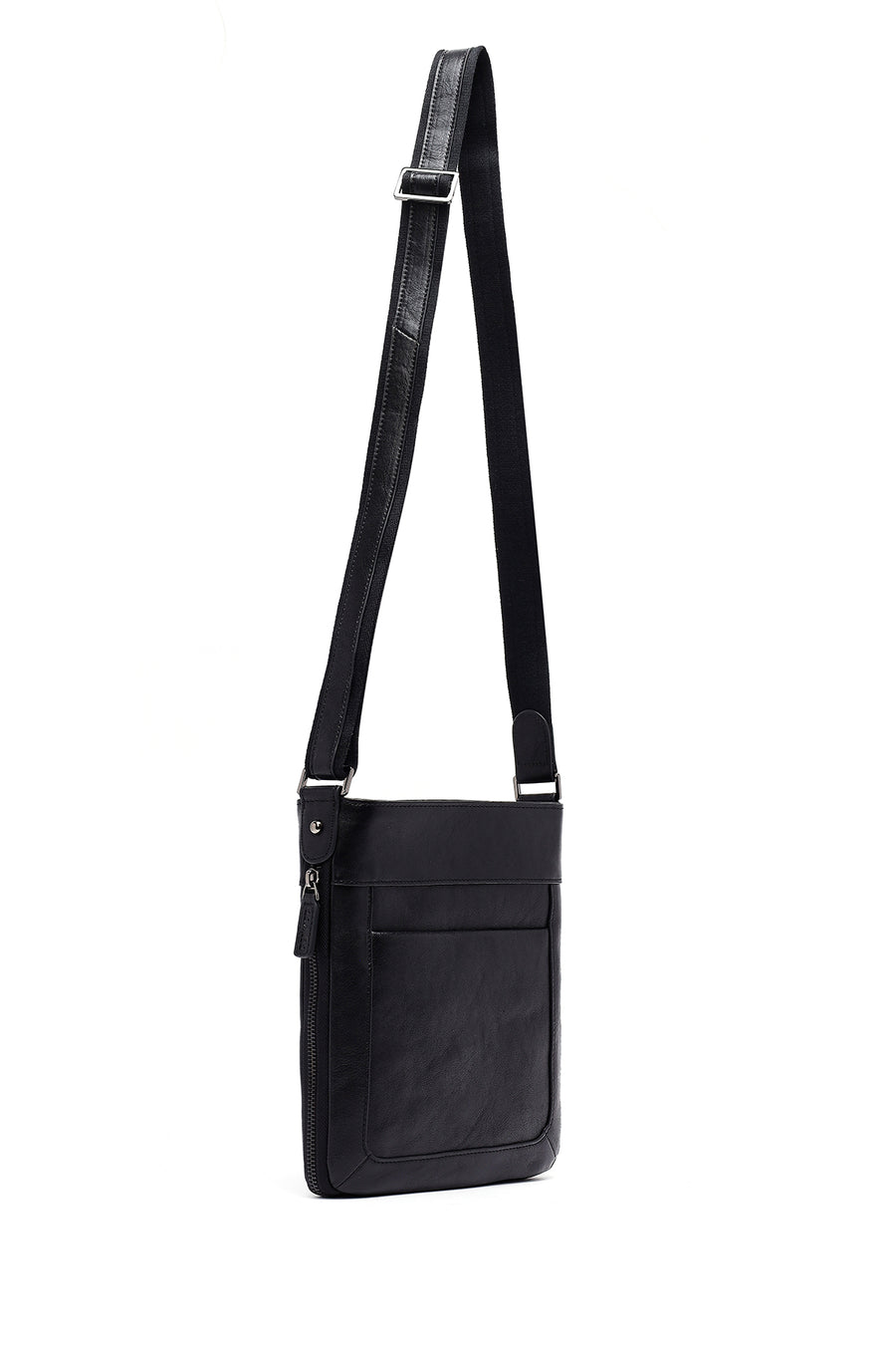 Men's Black Long Suspender Leather Messenger Bag