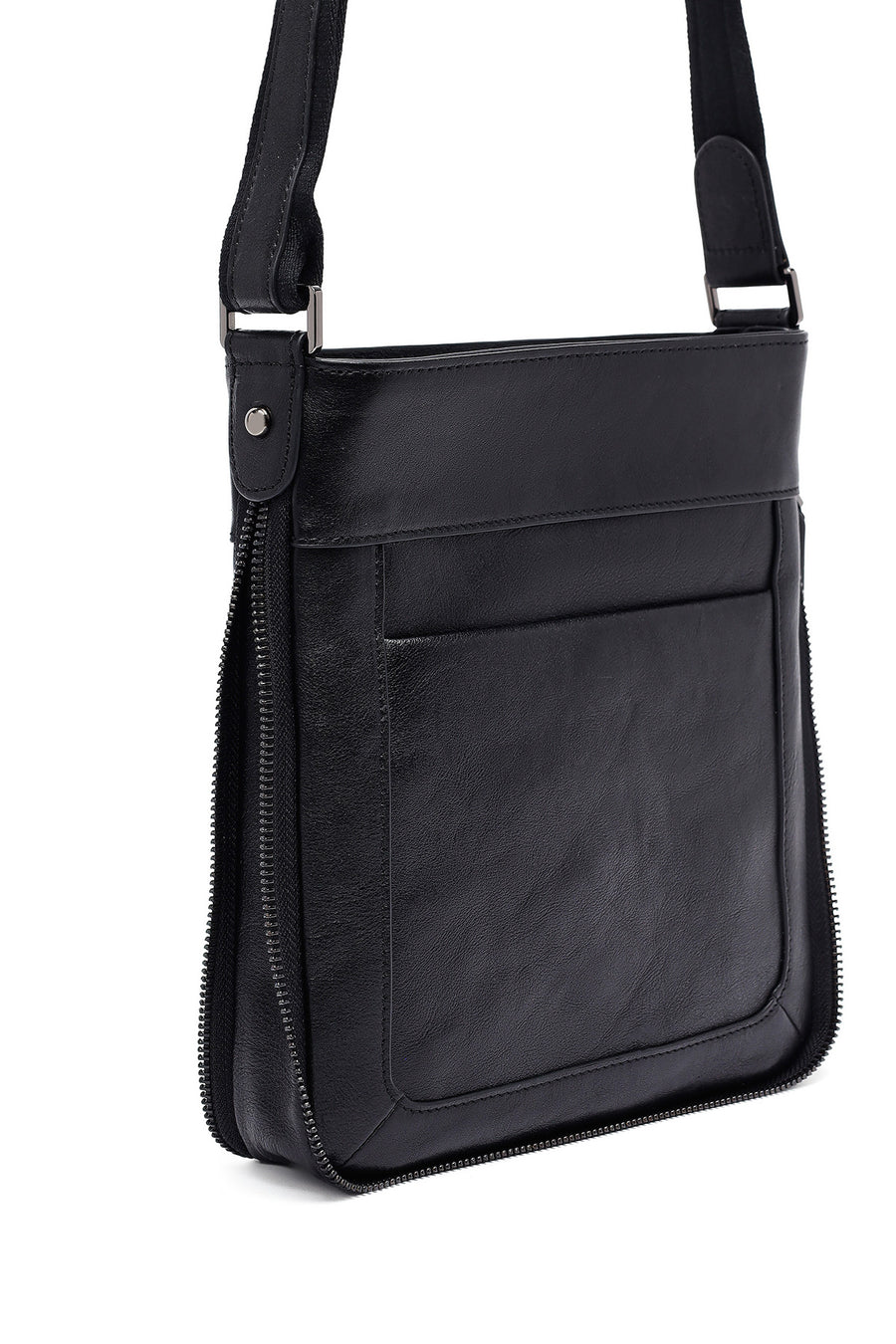 Men's Black Long Suspender Leather Messenger Bag