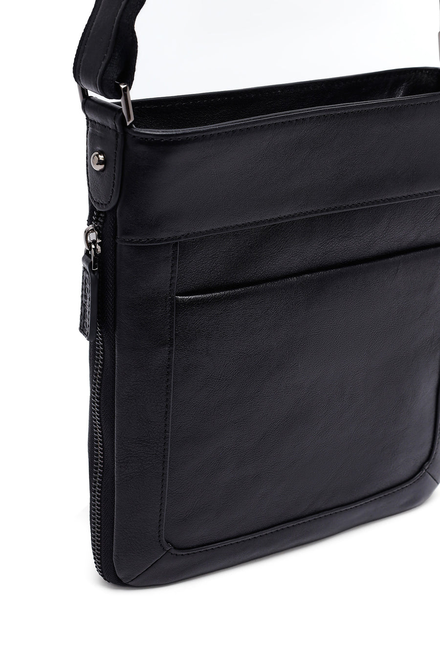 Men's Black Long Suspender Leather Messenger Bag