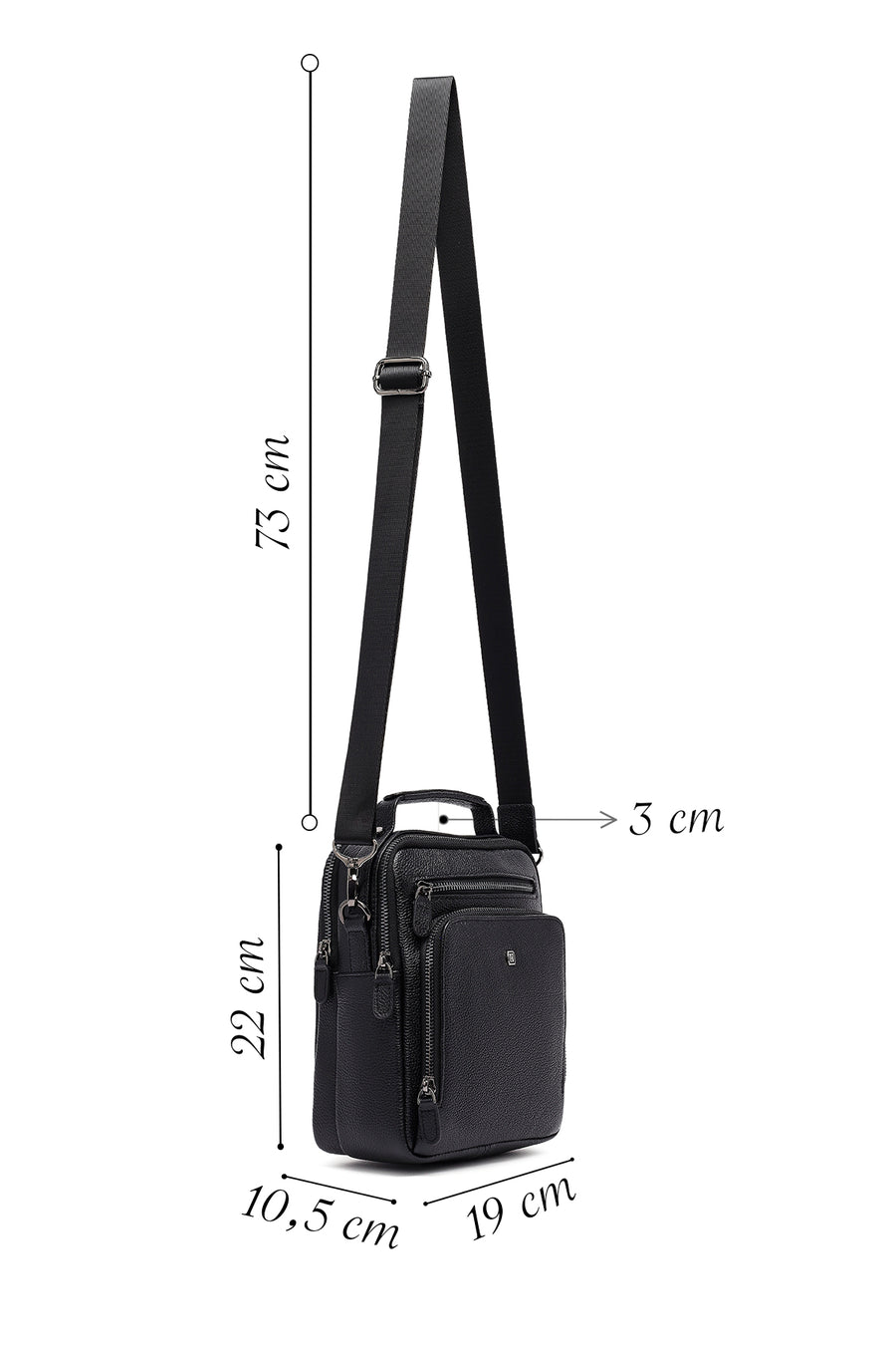 
Men's Black Long Strap Leather Handbag
