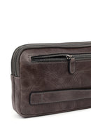 Men's Grey Leather Mini Handbag | Derimod