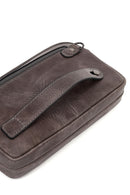 Men's Grey Leather Mini Handbag | Derimod