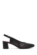 Derimod Gritti Women's Black Open Back Short Thick Heeled Leather Shoes | Derimod