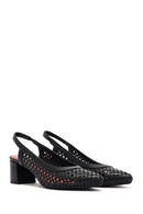 Derimod Gritti Women's Black Open Back Short Thick Heeled Leather Shoes | Derimod