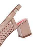 Derimod Gritti Women's Beige Open Back Short Thick Heeled Leather Shoes | Derimod