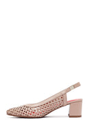 Derimod Gritti Women's Beige Open Back Short Thick Heeled Leather Shoes | Derimod
