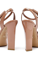 Women's Beige Ankle Buckle High Thick Heel Platform Patent Leather Sandals | Derimod