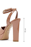 Women's Beige Ankle Buckle High Thick Heel Platform Patent Leather Sandals | Derimod