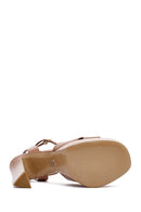 Women's Beige Ankle Buckle High Thick Heel Platform Patent Leather Sandals | Derimod