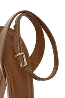 Women's Tan Ankle Buckle Platform High Thick Heel Leather Sandals | Derimod
