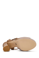 Women's Tan Ankle Buckle Platform High Thick Heel Leather Sandals | Derimod