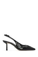 Women's Black Open Back Thin Heeled Leather Shoes | Derimod