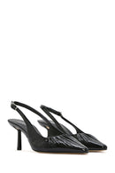 Women's Black Open Back Thin Heeled Leather Shoes | Derimod
