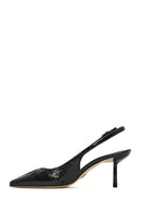 Women's Black Open Back Thin Heeled Leather Shoes | Derimod