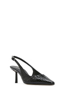 Women's Black Open Back Thin Heeled Leather Shoes | Derimod