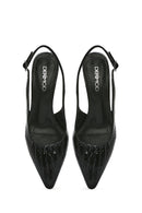 Women's Black Open Back Thin Heeled Leather Shoes | Derimod
