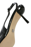 Women's Black Open Back Thin Heeled Leather Shoes | Derimod