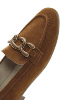 Women's Tan Suede Leather Masculine Loafer | Derimod