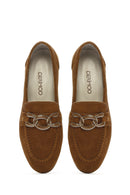 Women's Tan Suede Leather Masculine Loafer | Derimod