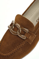 Women's Tan Suede Leather Masculine Loafer | Derimod