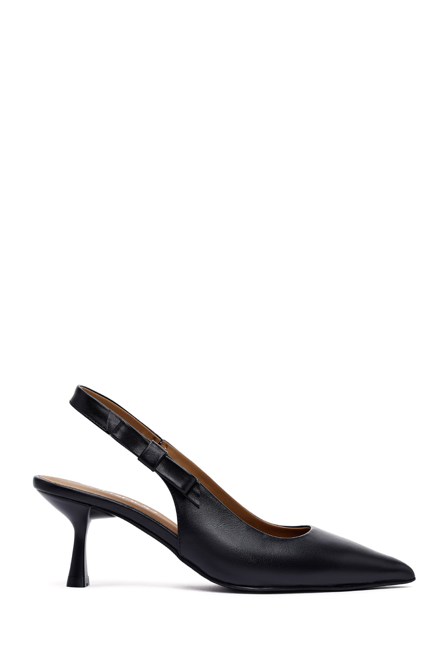 Women's Black Open Back Thin Heeled Leather Shoes 25SFD132018 | Derimod