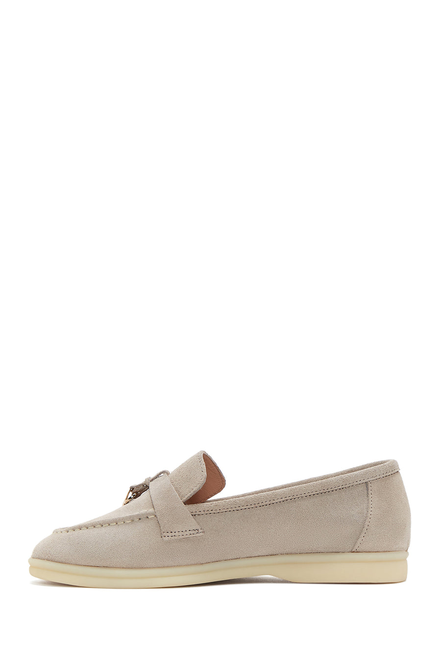 Women's Beige Accessorized Suede Leather Loafer