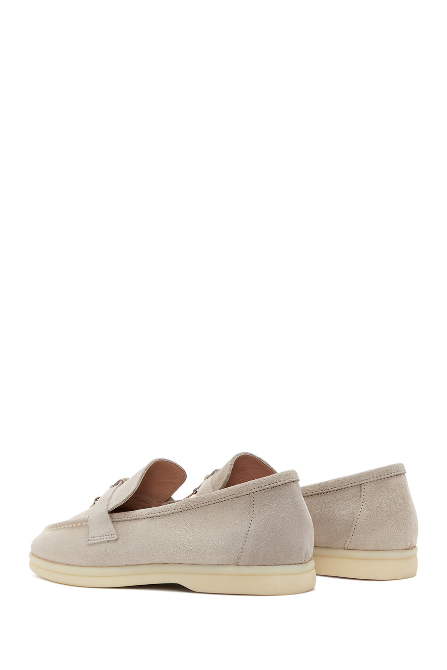 Women's Beige Accessorized Suede Leather Loafer