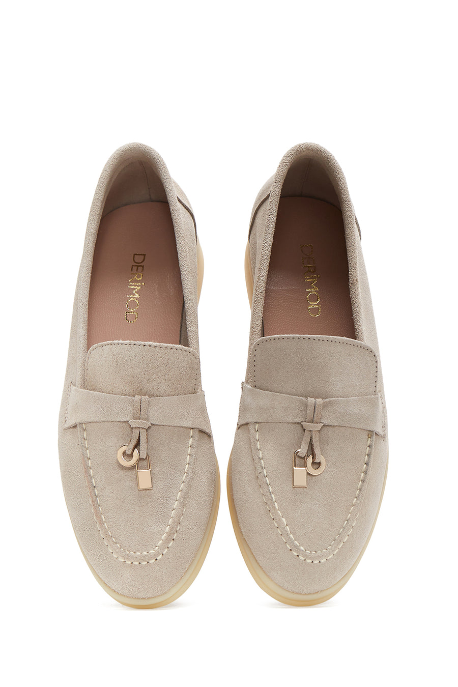 Women's Beige Accessorized Suede Leather Loafer